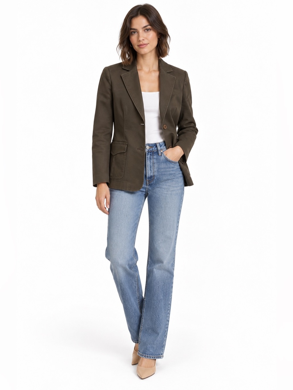 ESPRIT buttoned blazer jacket 98% cotton w/pockets women's size 10 (M) brown